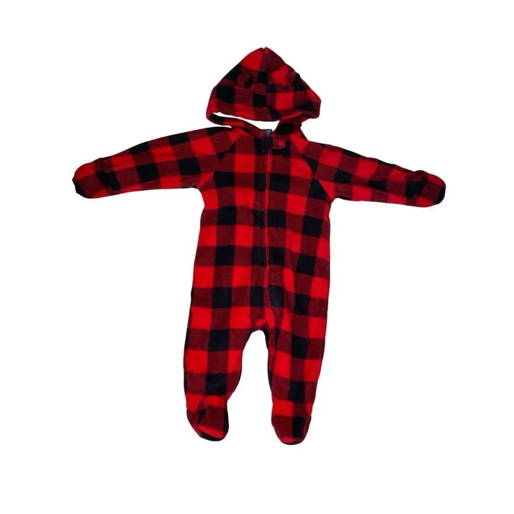 Faded Glory Baby Buffalo Plaid Hooded Pram Bunting Sleeper Red Black 3-6M Cozy